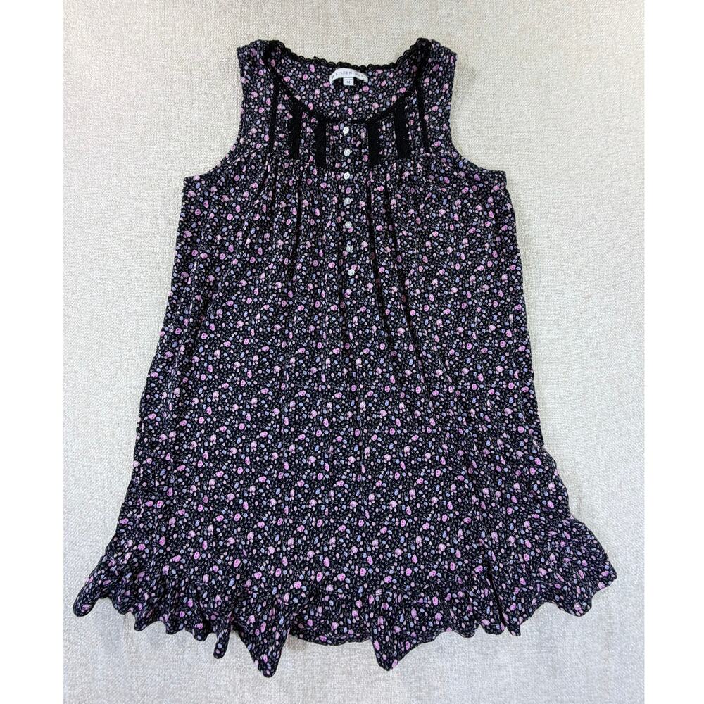 Eileen West Women Medium Pink Purple Floral Print Lace Trim Sleeveless Nightgown